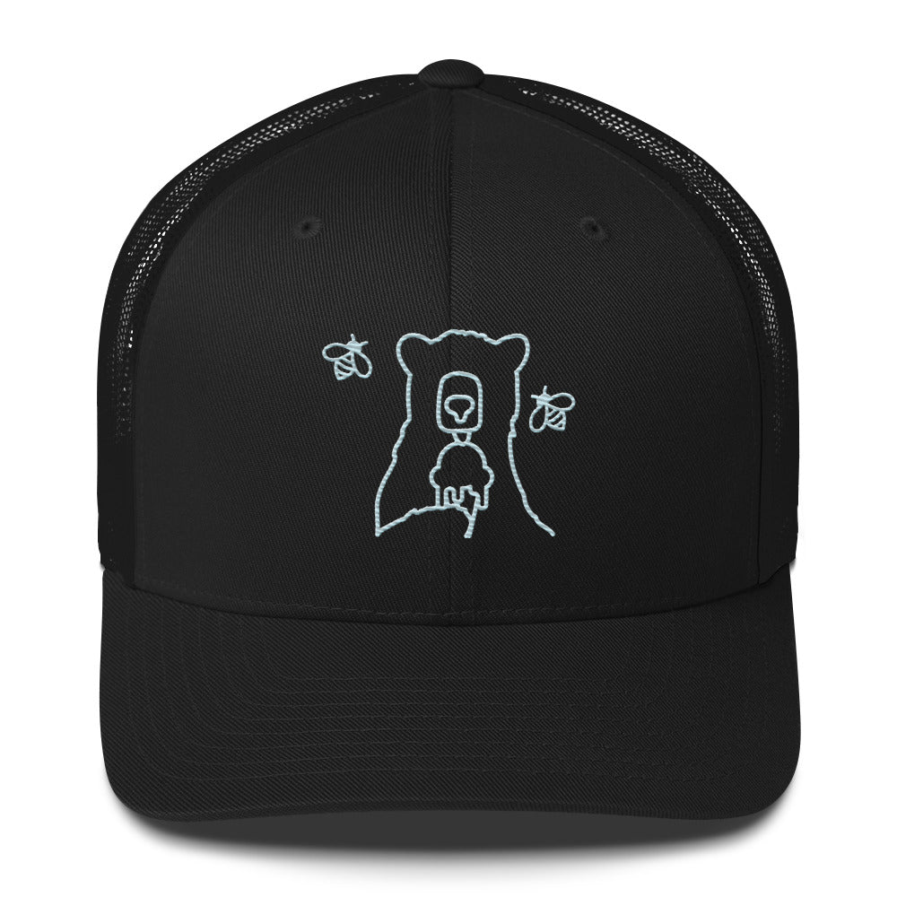 Light Blue Bees & Bear Embroidered Trucker Cap