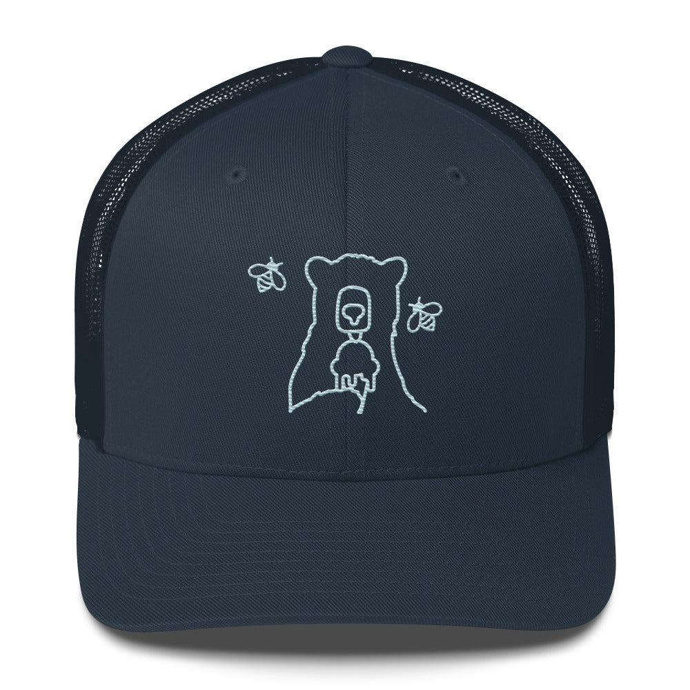 Light Blue Bees & Bear Embroidered Trucker Cap