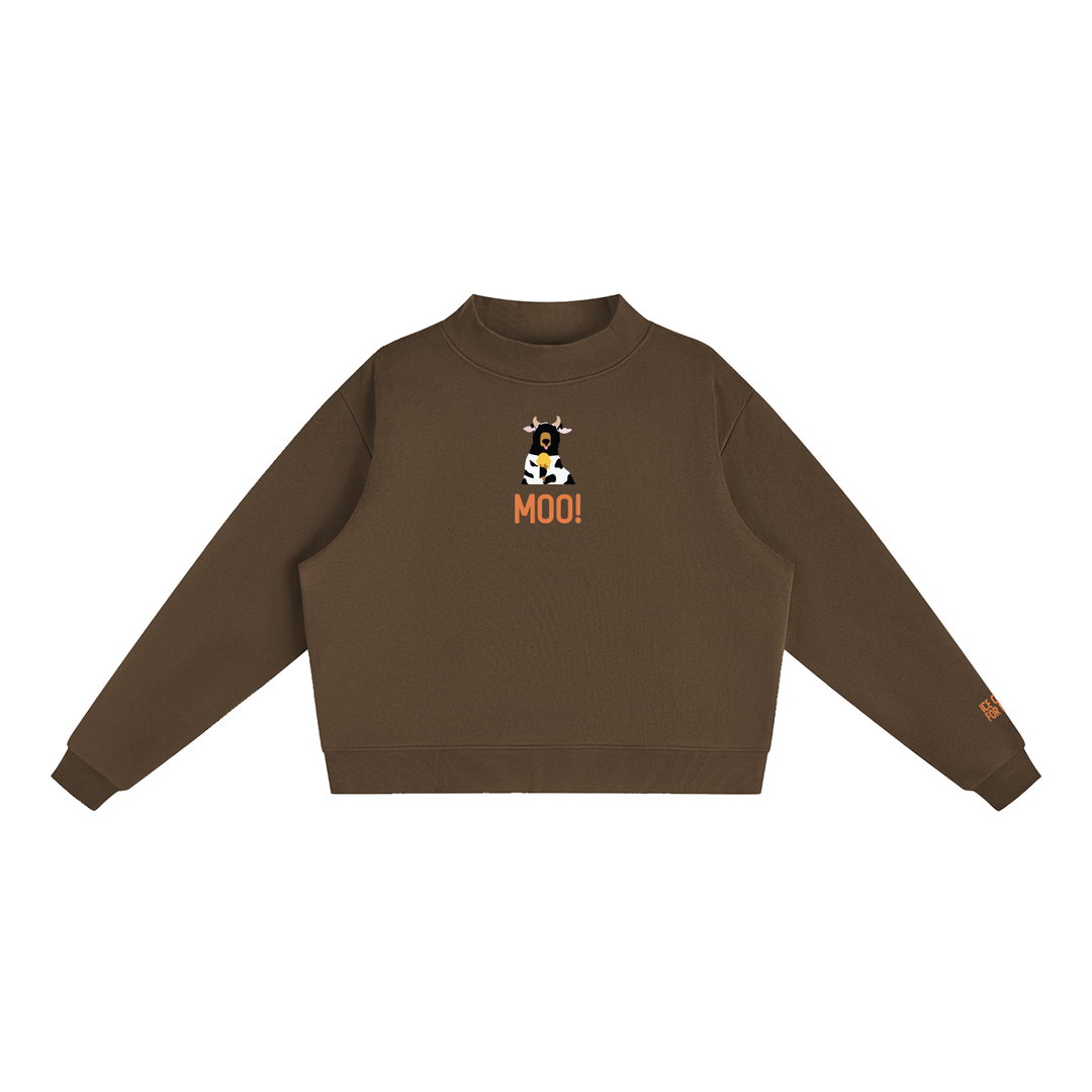 Moo! Women's Essential Fleece Mock-Neck Crew Sweatshirt