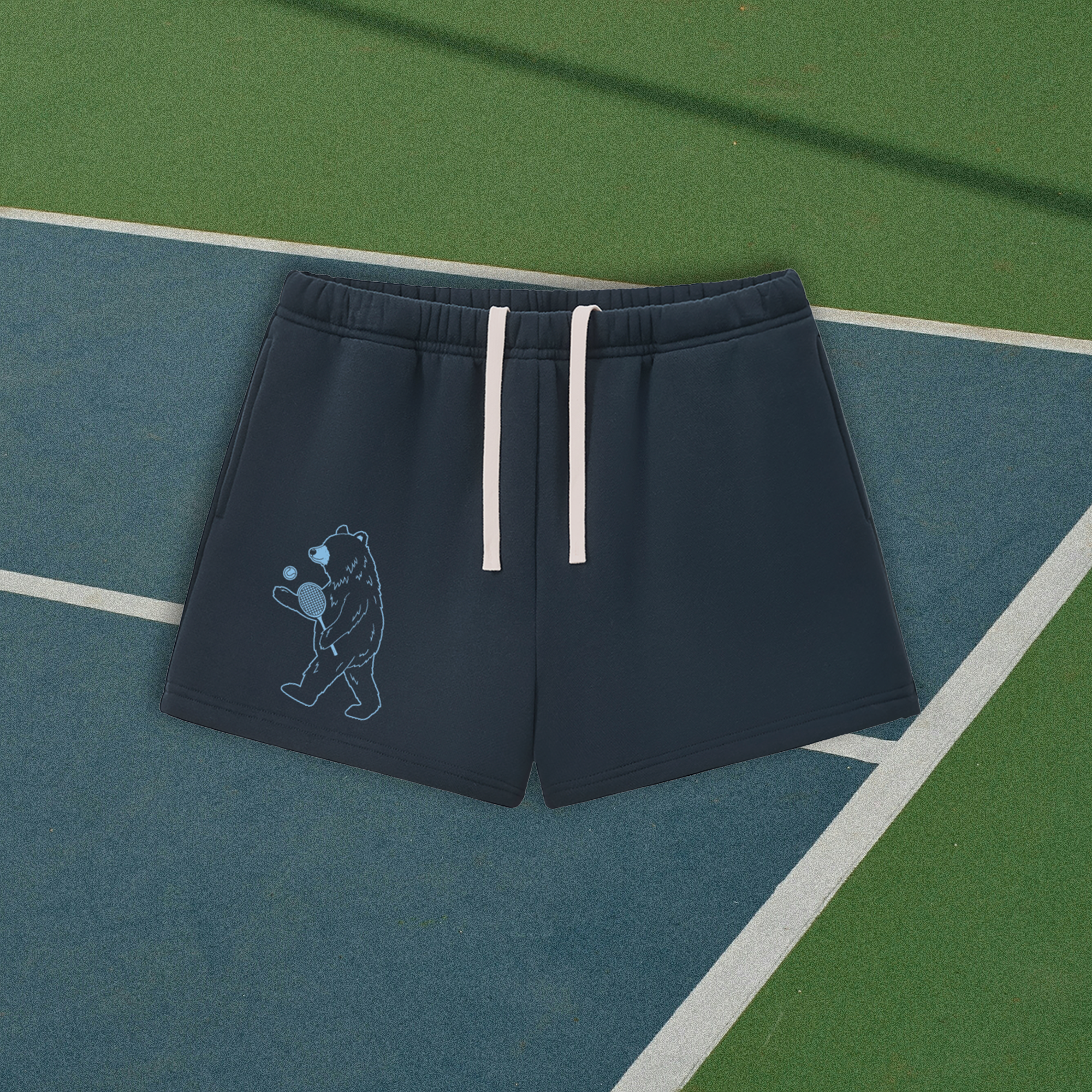 Women's Tennis Bear Sweat Shorts - Navy & Light Blue